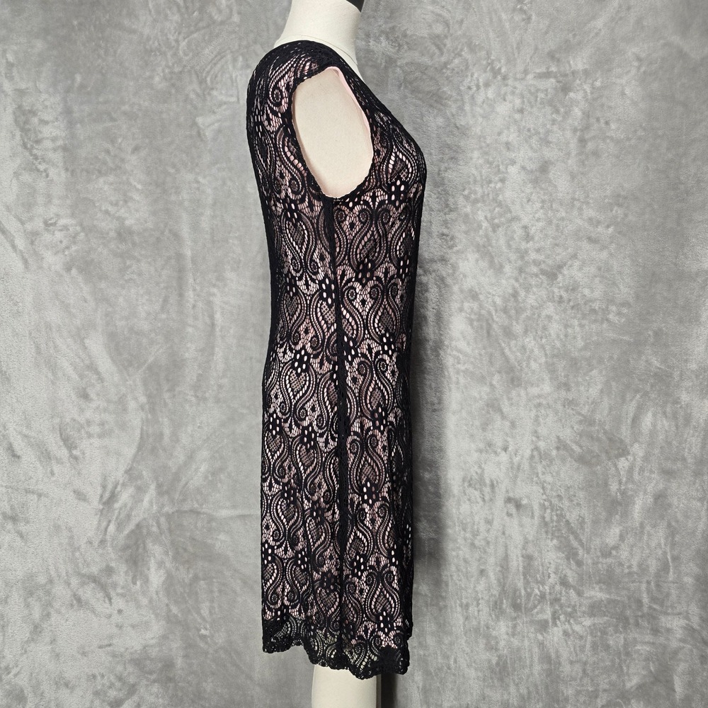 Connected Apparel Dress Women‎ 10 Black Lace Pink Sheath Cap Sleeve Modest Party - Picture 4 of 13